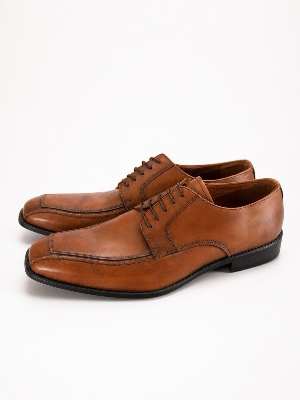 New Life Italy Men’s Brown Leather Square Toe Derby Dress Shoes - Made in Italy